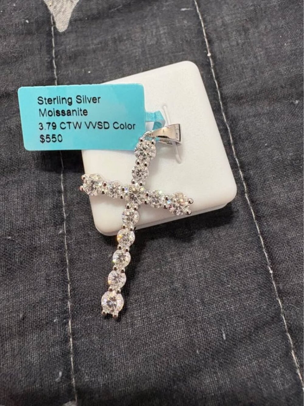 Sterling Silver Moissanite Cross Pendant